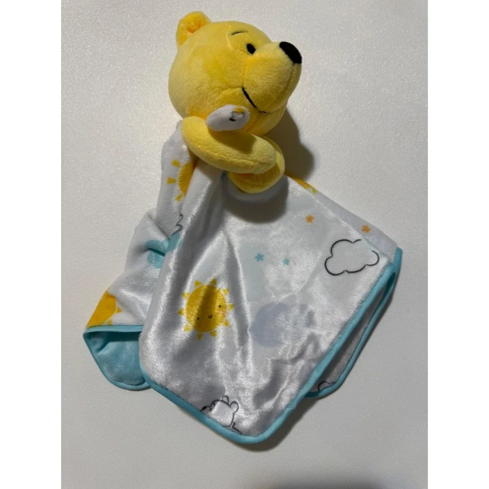 Disney Winnie the Pooh Baby‎ Security Blanket Lovey Blue White Sun Cloud Plush